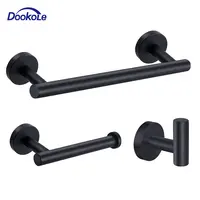 DOOKOLE 3 Pieces Bathroom Hardware Set, Matte Black 304 stainless steel Towel Rack Toilet Paper Holder Robe Towel Hook 1