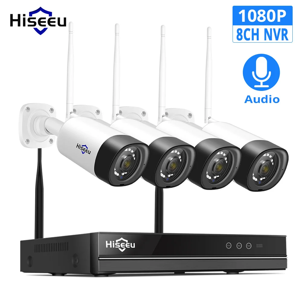 Hiseeu 8CH 1080P Wireless NVR Kit CCTV Security Camera System 2mp Audio Sound CCTV IP Camera Waterp - 32803045623