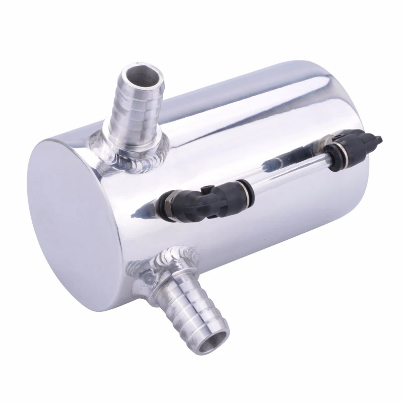 Universal Durable Car Silver 2-Port for Aluminum Oil Catch Can Reservoir Tank with Breather Filter Fin