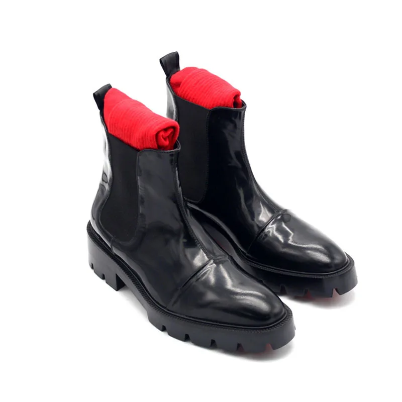 

Genuine Leather Chelsea Boots Men Luxury Solid Black Increased Ankle Boots High Quality Winter Slip On Boots Men Platform Shoes