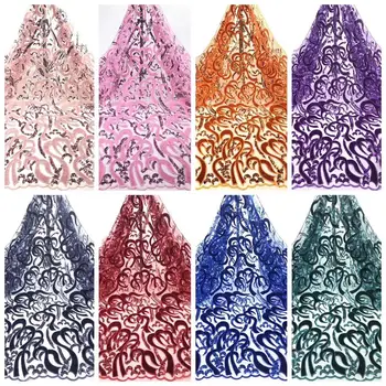 

African Lace Fabrics 2019 High Quality 3 D Flowers Lace Nigerian Tulle Lace Fabric Gold Line Milk Silk French Net Lace Fabric