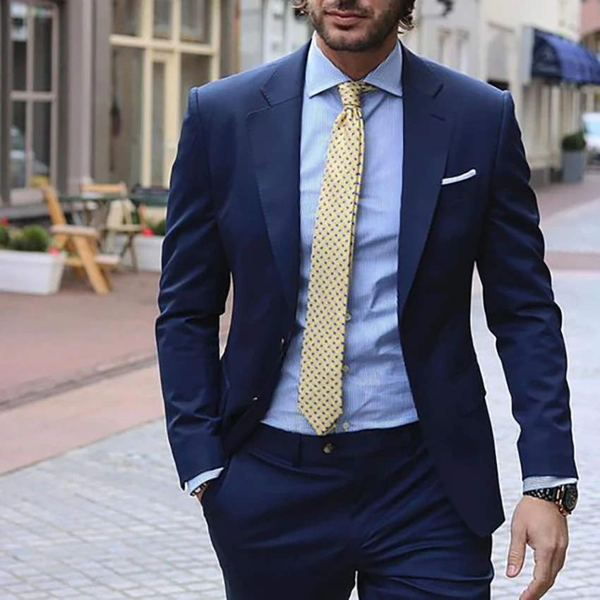 Geurloos roman Vertrappen Navy Blue Suit Men Slim Fit Smart Business Men Suits Casual Street Suits  Ternos Groom Wedding Suits For Men 2 Piece Jacket Pants|Suits| - AliExpress