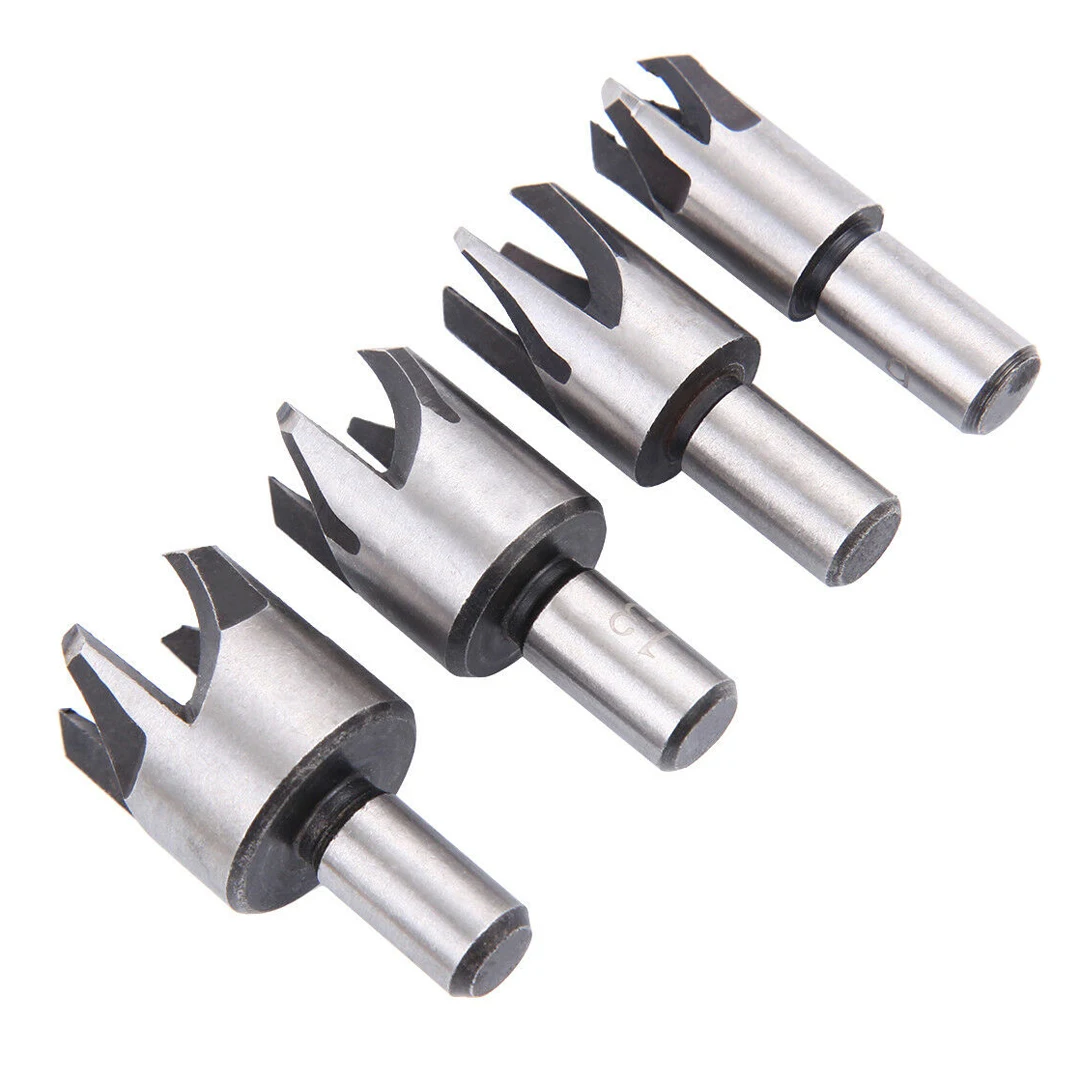 8 Pcs 1/4" 3/8" 1/2" 5/8" Wood Hole Plug Cutter Set Dowel Maker Cutting Tools 3/8" Shank Carbon Steel Bit