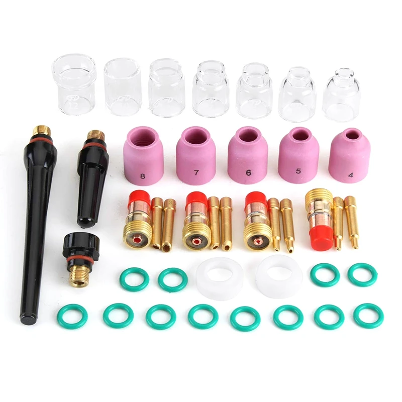 41Pcs/Lot TIG Welding Torch Nozzle Ring Cover Gas Lens Glass Cup Kit for WP17/18/26 Welding Accessories Tool Kit Set 41Pcs/Lot TIG Welding Torch Nozzle Ring Cover Gas Lens Glass Cup Kit for WP17/18/26 Welding Accessories Tool Kit Set