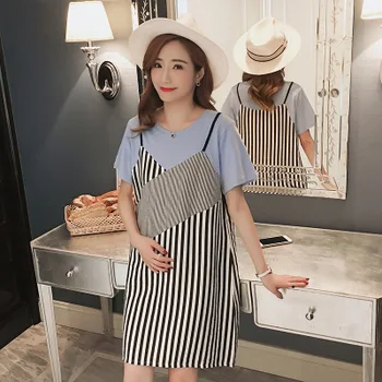 

Explosive models mother dress summer new maternity dress loose fake two-piece dress cotton short-sleeved breastfeeding
