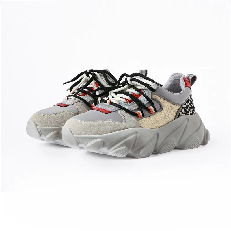 

2020 New Fashion Sneakers Women Genuine Leather Shoes Lace Up Round Toe Spring Autumn Flat Platform Shoes Woman