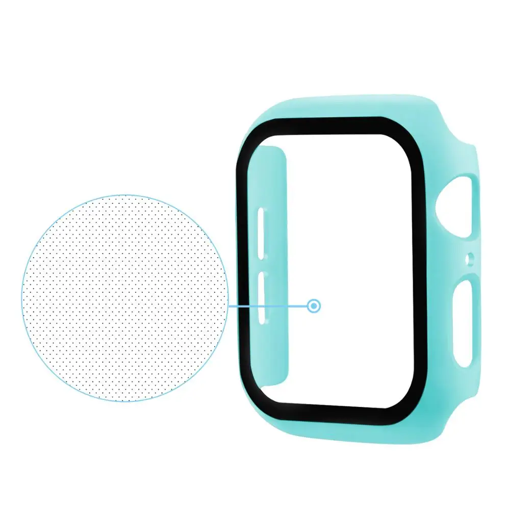 Protector watch Case For Apple Watch 5 4 40mm 44mm PC Cover+tempered film integrated molding For Iwatch Screen Protector Bumper - Цвет: light blue