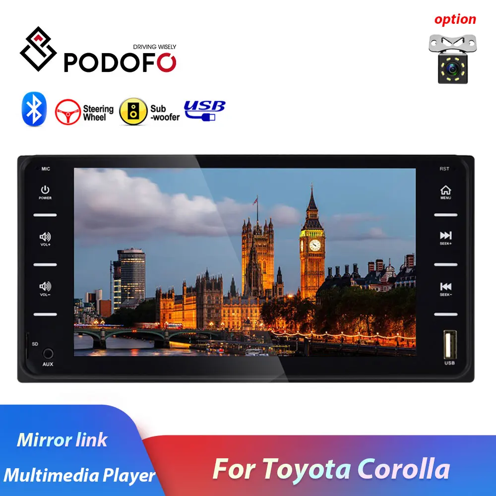 Автомагнитола Podofo 2 din 7 дюймов Android/IOS MirrorLink Bluetooth USB MP5 мультимедийный плеер для Toyota