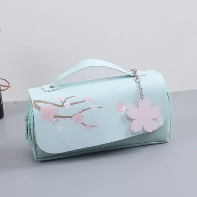 Sakura карандашная сумка PU кожаный пенал Kawaii канцелярский пенал для ручек, школьные рубашки для девочек милые узкие держатель сумка пенал для ручек и цветочным принтом B - Цвет: GREEN