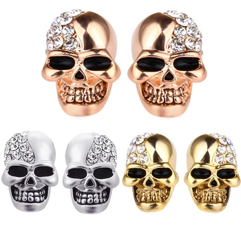

Rhinestone Rock Punk Skull Crystal Silver Tone Stud Earrings For Women Men Earrings Hiphop Jewelry Brincos