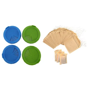 

WSFS Hot 4Pcs Sprouting Lids Mesh Sprout Cover Kit & 300Pcs Tea Strainer Bag, Disposable Tea Bag Paper Teapot with Drawstring