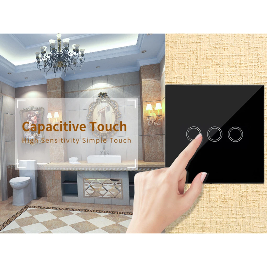 

Household 3 single fire line smart switch panel home wall touch screen glass panel lighting lighting switch standard