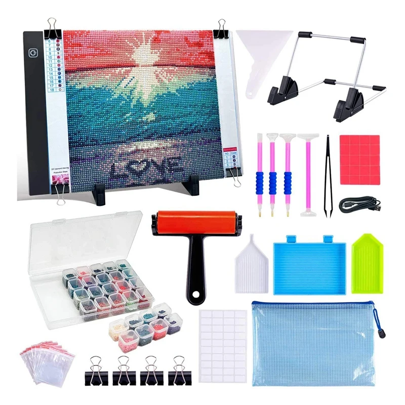 NEW A4 20X30CM LED Light Pad Diamond Painting Accessories Kits For  Adults,Diamond Art Light Board With Diamond Painting Tools