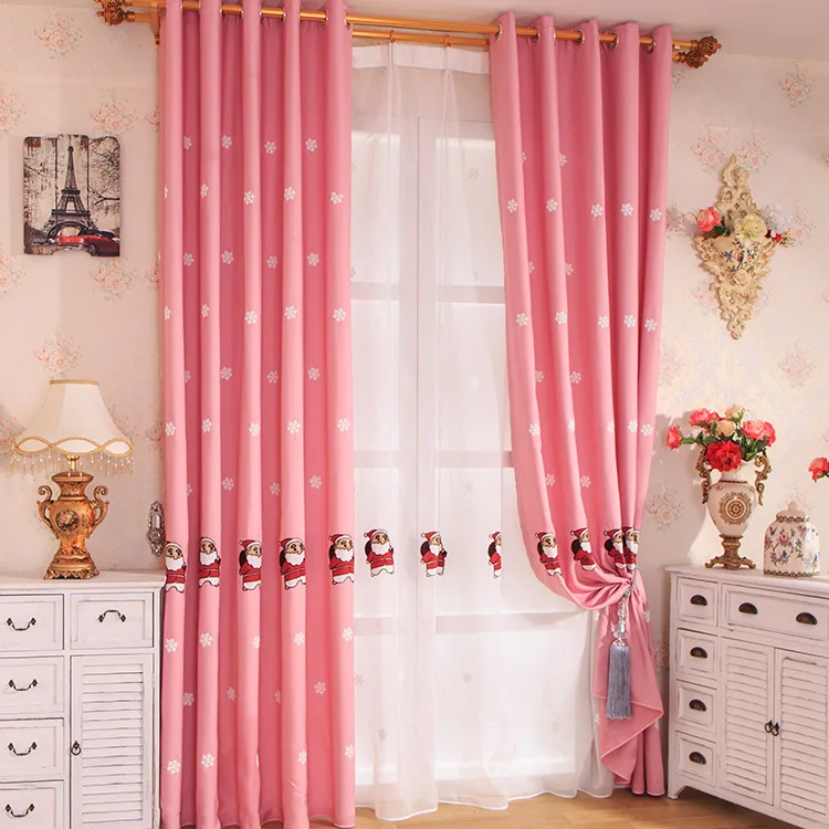 

Cartoon Children's Room curtain chirstmas Simple Fresh Linen Embroidery Curtains for Living Dining Room Bedroom.