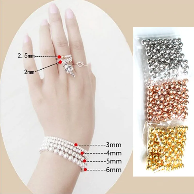 Real Pure Solid 925 Sterling Silver Beads Spacers 18K Rose Gold Round Smooth Loose Bead DIY Jewelry Findings Accessories