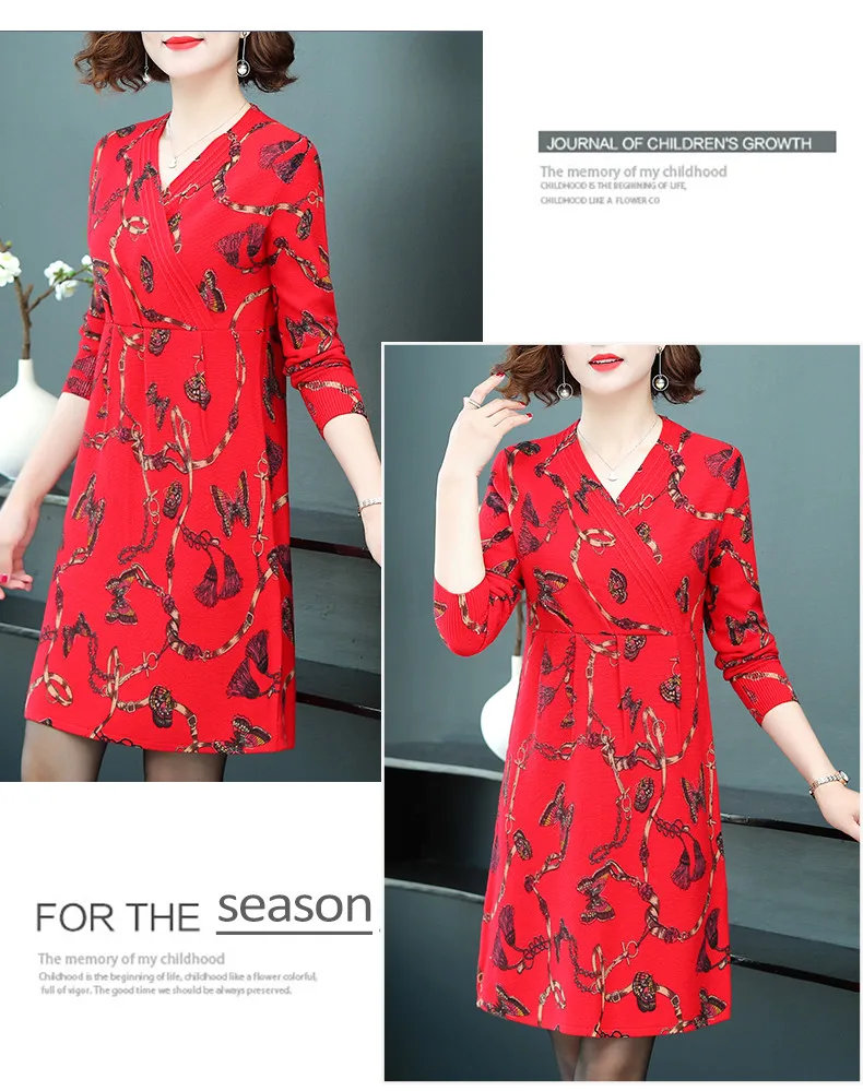 XJXKS autumn winter new fashion V-neck women long sweater plus size high quality wool knitted dress women pullover