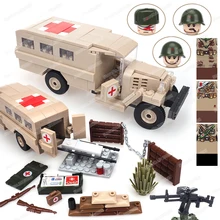 

Military GAZ-55 Ambulance Building Block Assembly WW2 Figures Soviet Army Battlefield Rescue Car Model Child Christmas Gift Toys