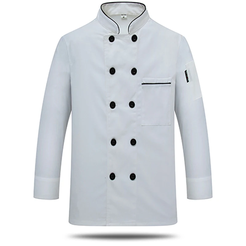 White full sleeve Печать логотипов твердый полиэстер и хлопок Верхняя одежда для повара Кухня поварская одежда пекарня пальто дышащие топы тройники - Цвет: White full sleeve