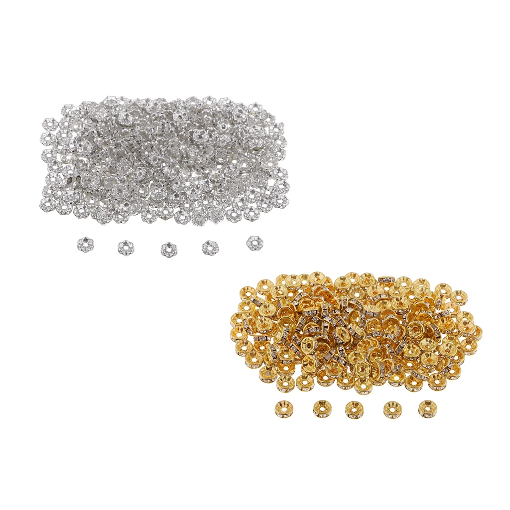 500Pcs Gold/Silver Crystal Rondelle Spacer Bead 6mm 8mm Beads for jewelery Making Bracelets DIY