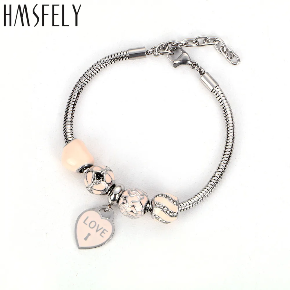 

HMSFELY 316l Stainless Steel Heart Charm Female Bracelets Beaded Chains for Women Mother girls Chrismas Gift Dropshipping