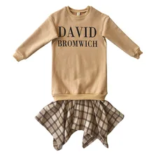 Новинка года, зимнее утепленное платье с бархатом для девочек длинное стильное платье в стиле пэчворк для маленьких девочек Модное детское платье в клетку для девочек#8186