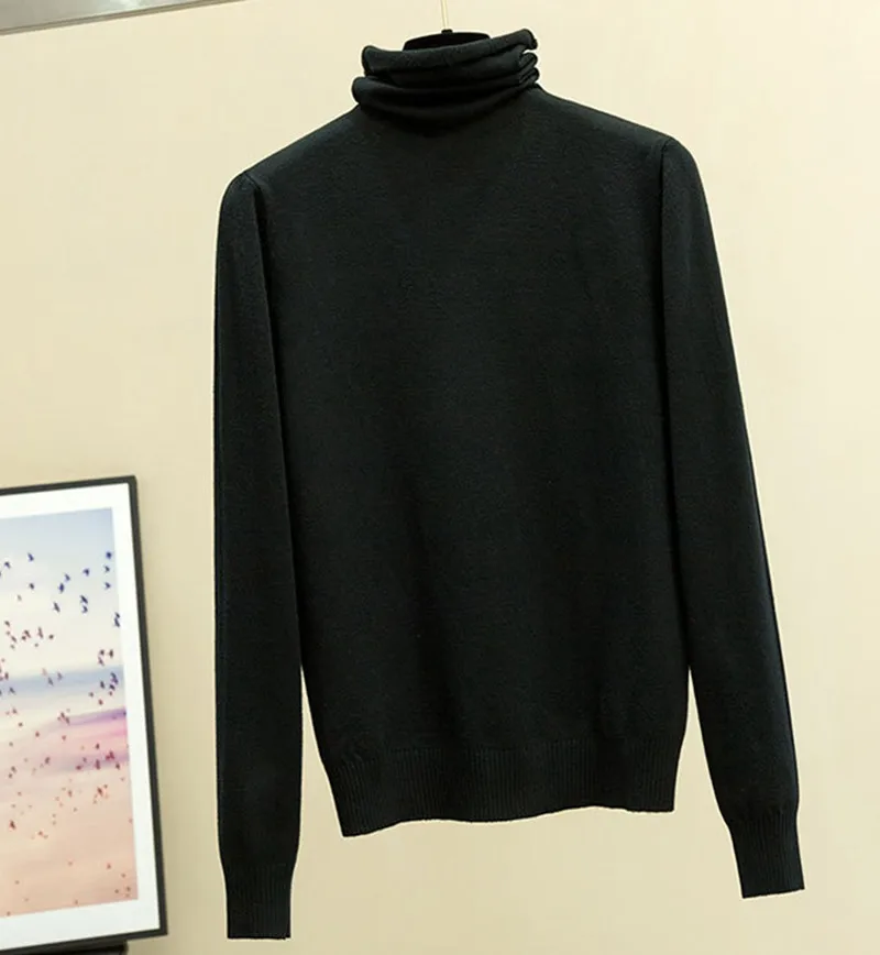 GIGOGOU, водолазка с ворсовым воротником, женский свитер, осень, длинный рукав, черный, белый, пуловер, топы, зимняя одежда, Женская эластичная вязаная одежда