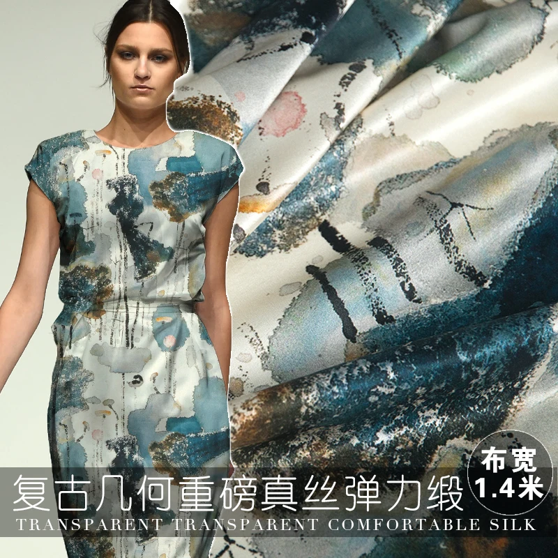 

19 Autumn New 140cm Width 20momme 94%silk 6%spandex Brand Charmeuse Fabric Women Diy Sewing Free Shipping Printed Fashion Cloth