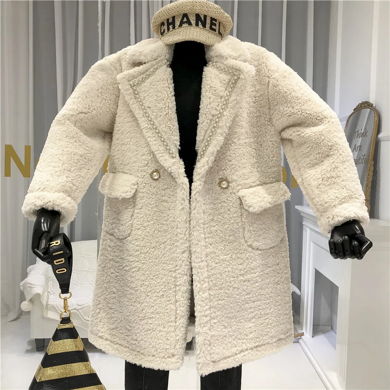 

Turn-down Collar Double Breasted Long Faux Fur Jacket Wide-waisted High Street Thick Warm Fur Winter Coat Women Outwear
