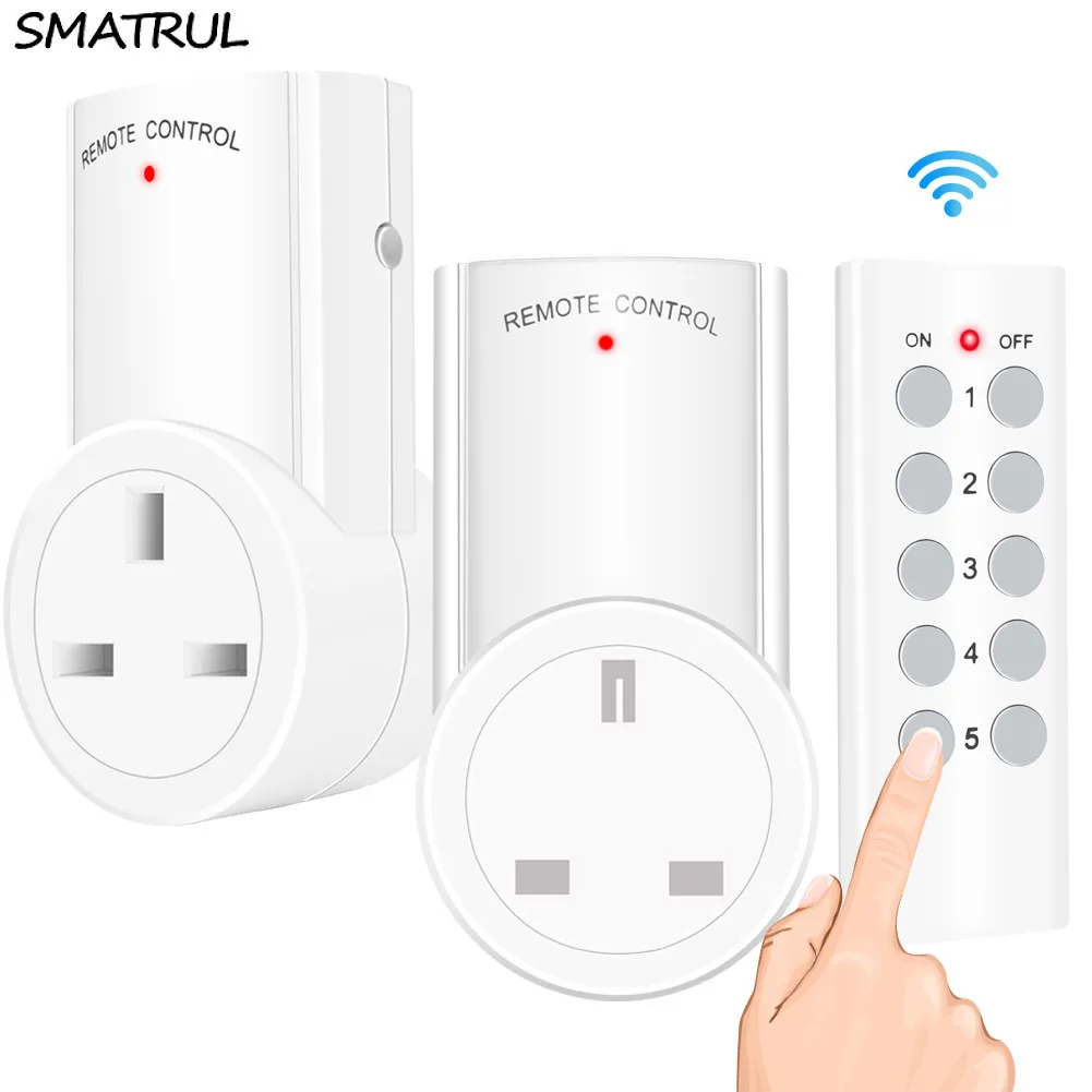 

SMATRUL 433mhz smart Wireless 2 RF Socket 1 Remote Control wall Electrical UK Plug home Outlet Switch 220v 230v 10A LED Lights