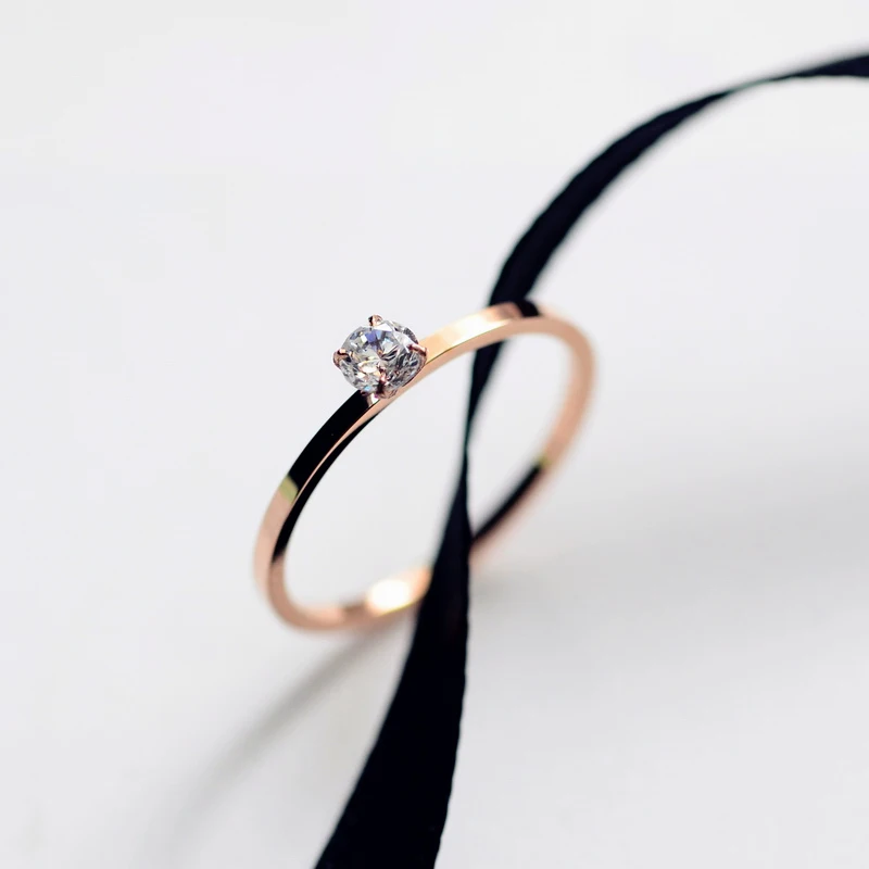 

YUN RUO Simple Zircon Wedding Ring Rose Gold Color Fashion Titanium Steel Jewelry Birthday Gift Woman Never Fade Drop Shipping