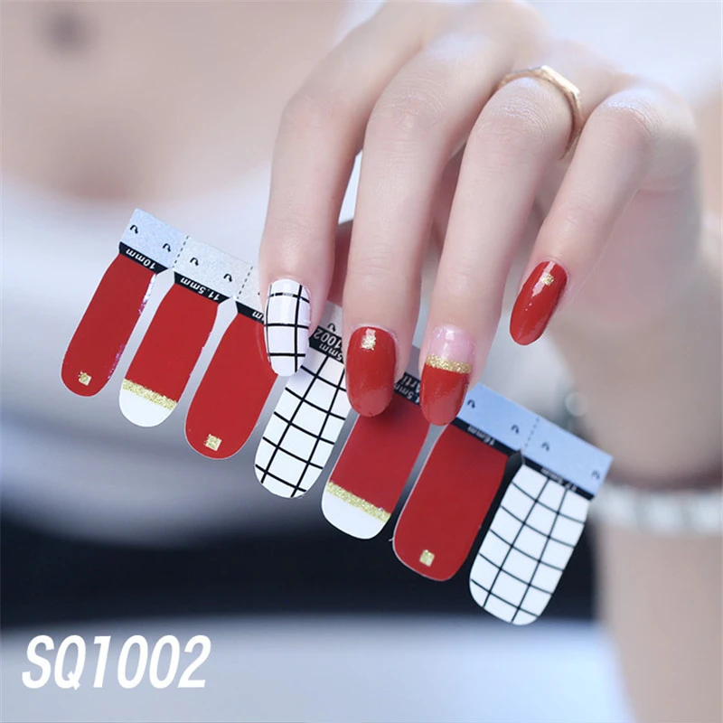 SQ1002 14 стикеров/листов, корейская мода, цветные наклейки для ногтей, французские накладки для ногтей, наклейки для лака для ногтей, японское искусство для ногтей, предварительно спроектированные, Прямая поставка - Цвет: SQ1002