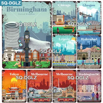

[SQ-DGLZ]America City Metal Sign Vintage Plaque Plate Decor For Pub Bar Wall Decor Tin Sign Chicago/Melbourne/Birmingham Poster