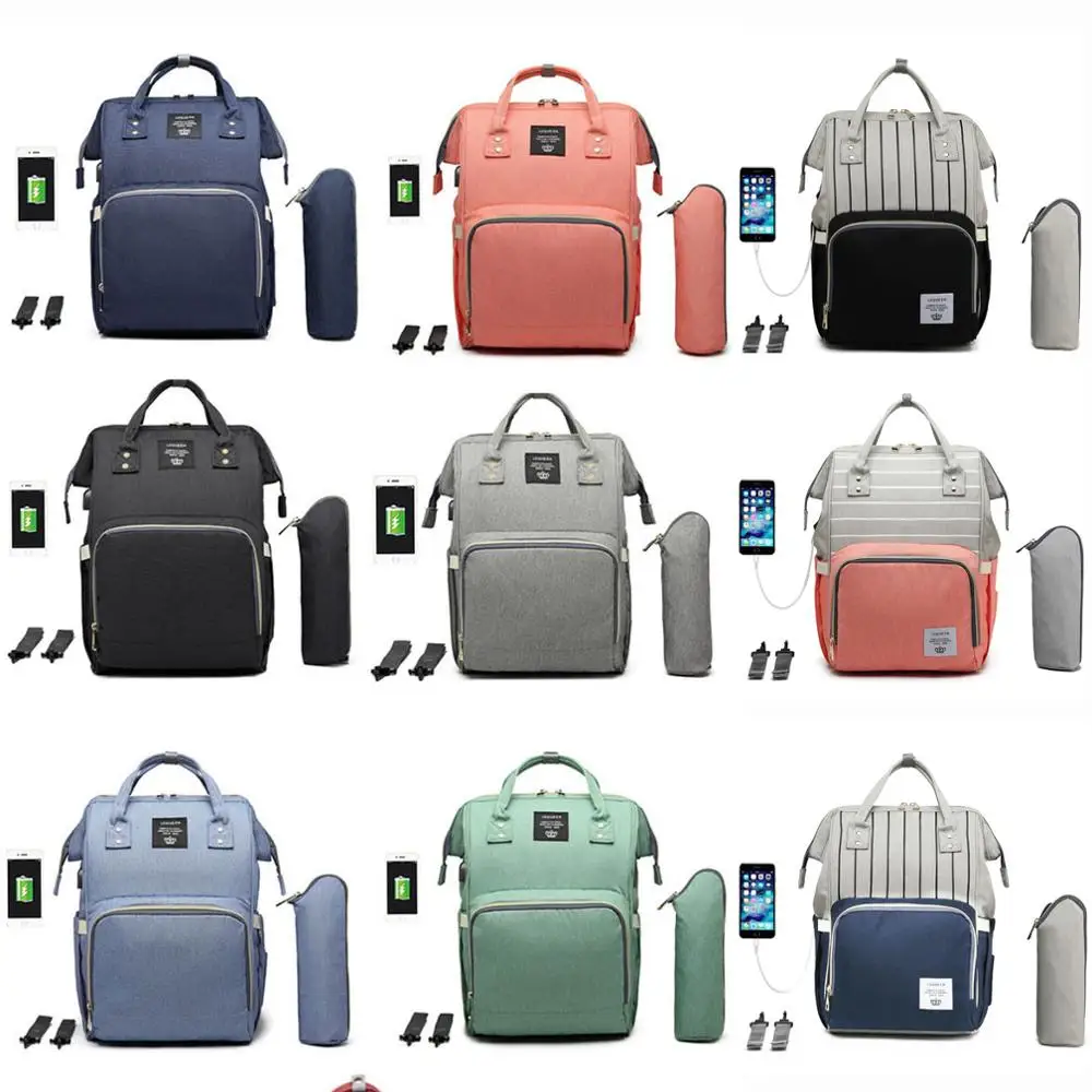 Fashion Diaper Bag for Stroller Large Capacity USB Backpack Charging Nappy Baby Bag Travel Portable Mummy Materity Bags 15 Color