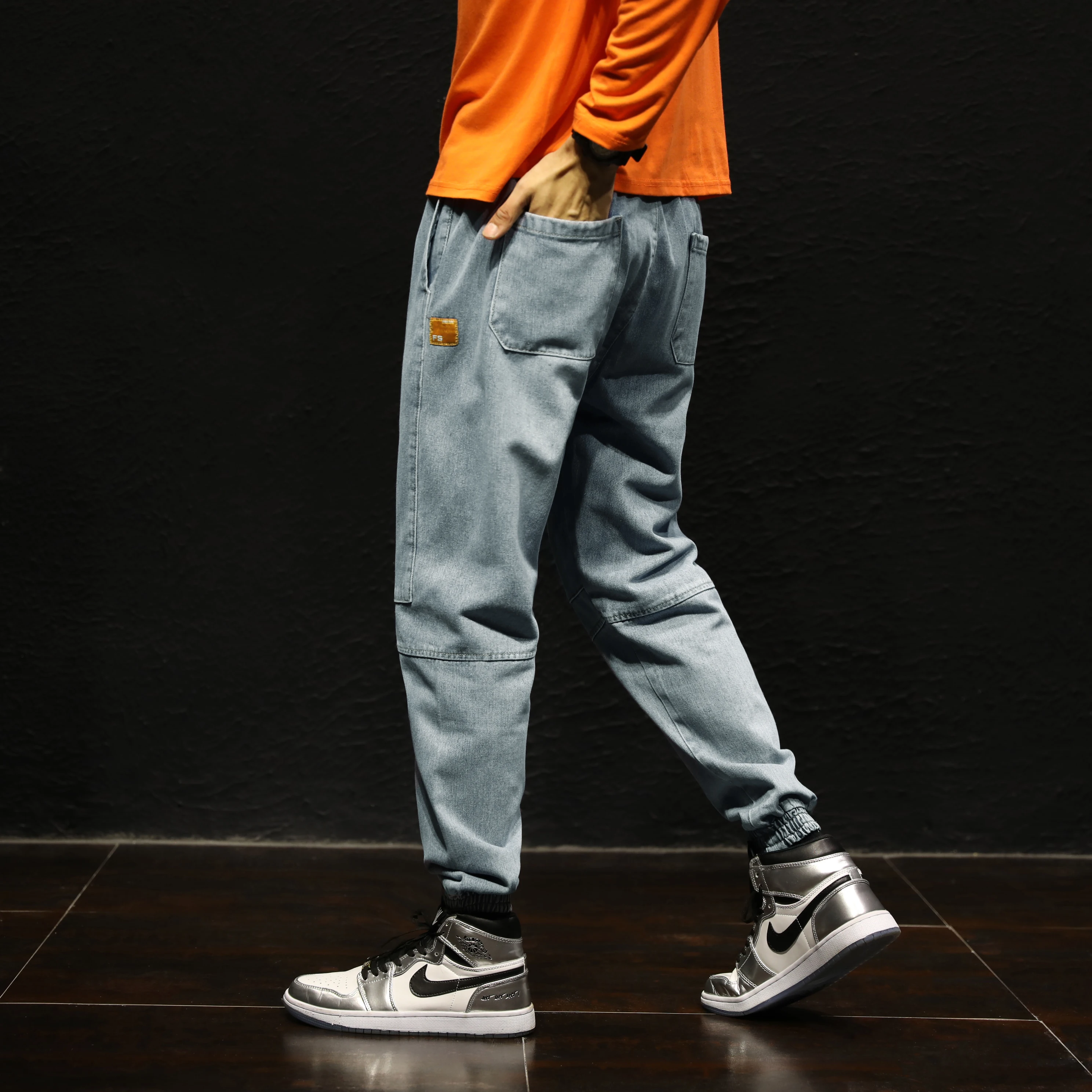 Promotion Man loose jeans hiphop jeans baggy pants denim pants  jeans 4 Seasons big size Waist elastic  splice M-7XL large size big men