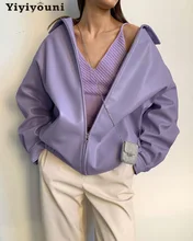 Yiyiyouni Winter PU Faux Leather Jackets Women Casual Loose Soft Zipper Outerwear Female Solid Windbreakers Ladies Coat 2021 New