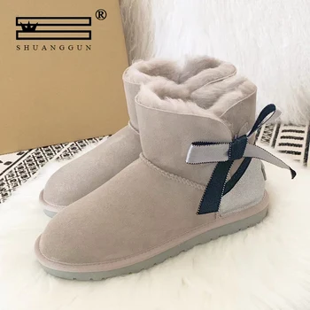 

SHUANGGUN Australian boots wool 100% sheepskin made leopard wool winter women's boots ladies snow boots warm short boots