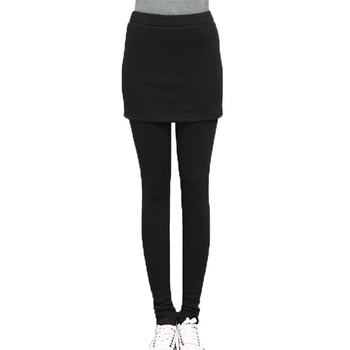 

Hot Women Autumn Winter Skirt Leggings Cotton Pleated Tights Stretch Pants - Black