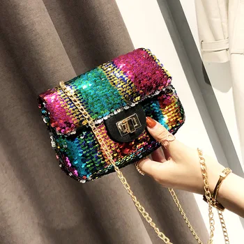 

Crossbody Bags For Women Leather Women 2020 New Small Sequins Square Bag Fashion Shoulder Casual Messenger Bag sac en paille