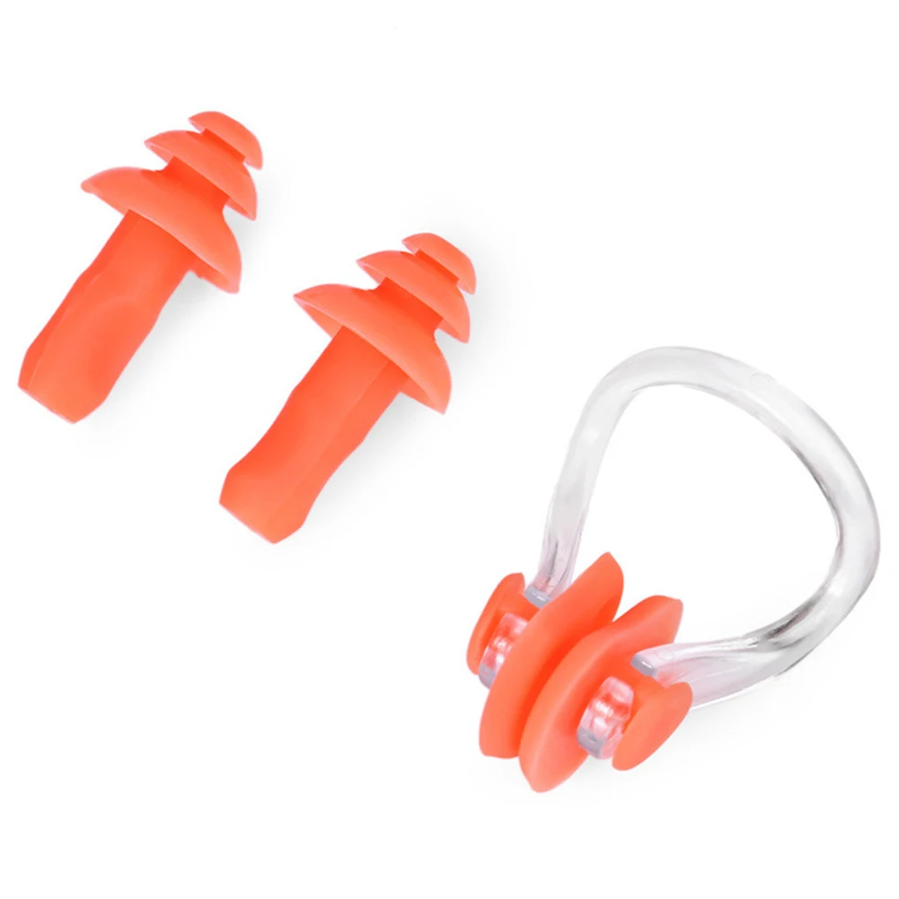 Waterproof Portable Accessories Diving Protective Gear Reusable Swimming Earplug Set Silicone Surf Soft Universal Nose Clip - Цвет: Orange