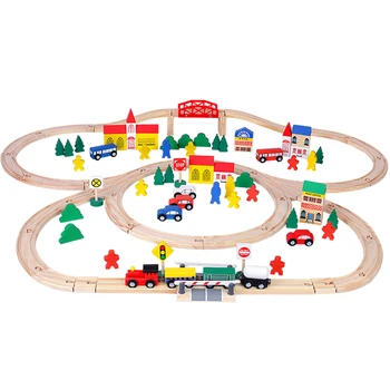 

100pcs Wooden Railway Track Toy Kit Rail Overpass Assembly Toys