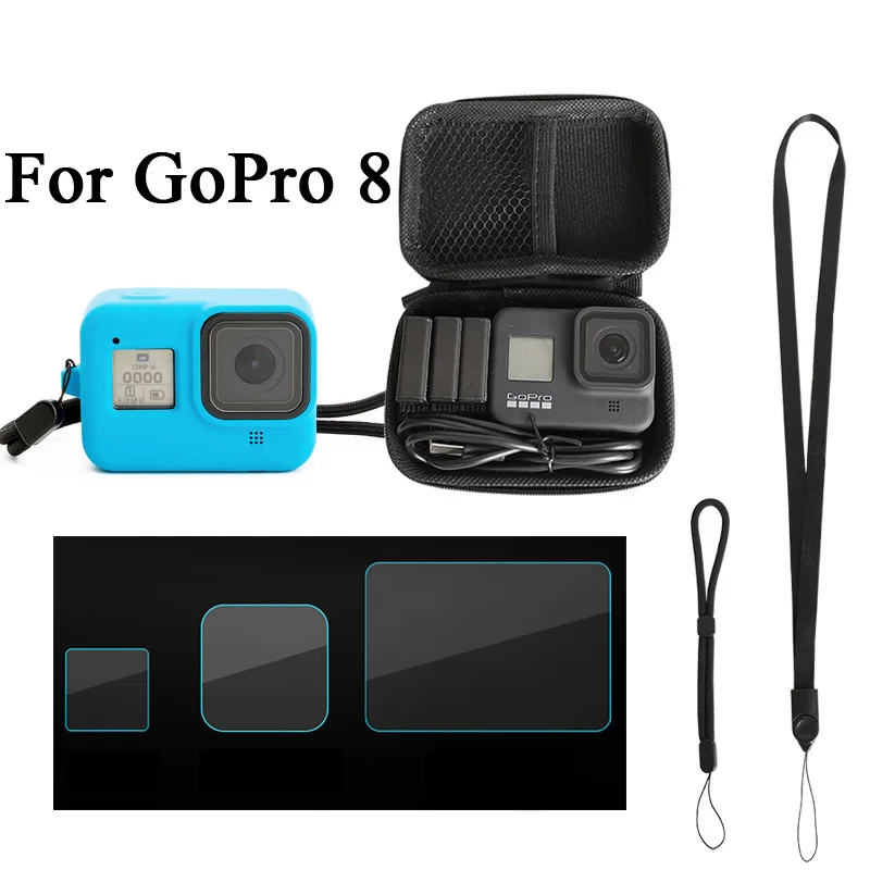 Silicone Case For Gopro Hero 8 Black Tempered Glass Screen