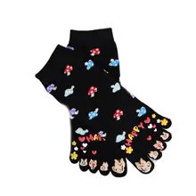 Женские милые носки с пятью пальцами; цветные чулочно-носочные изделия с рисунком гриба и кота