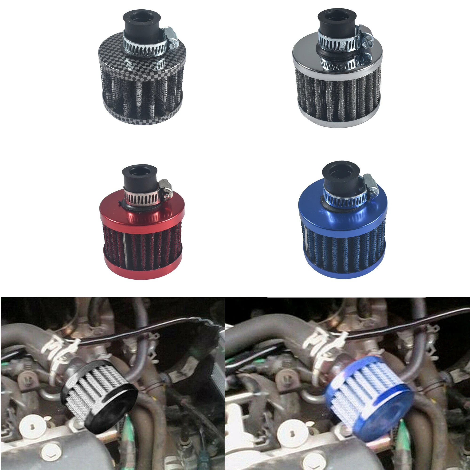 MOTORS Silver 12mm Air Intake Breather Filter Oil Catch Crankcase Vent