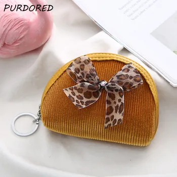 

PURDORED 1 Pc fashion leopard coin purse soft female card bag Girl Change Purse key chain zipper Winter Leopard Coin Pouch