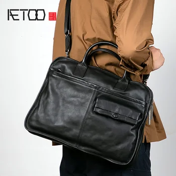 

AETOO Leather men's one-shoulder bag, head leather slant bag, casual business briefcase, computer bag