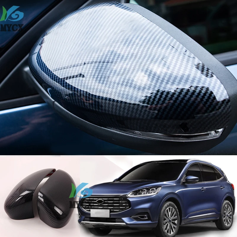 

For Ford Escape/Kuga 2020 2PCS Carbon Fiber ABS Car Side Door Rearview Mirror Protect Frame Cover Trims Car Styling Accessories
