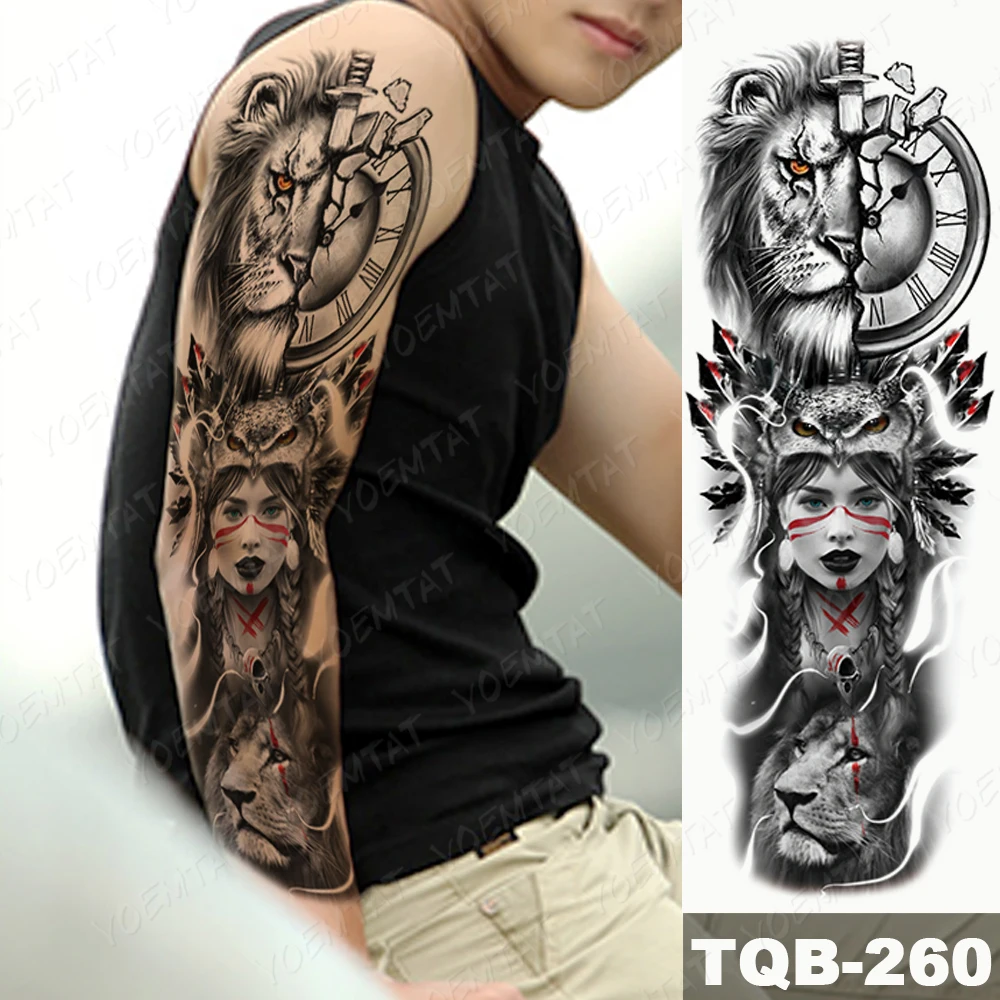 False Hand Shoulder Tattoo Sleeve Body Transfer Tattoos Lion Female Warrior  Tribal Totem Body Art Tiger Wolf Tatto Sleeve Men - Temporary Tattoos -  AliExpress