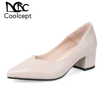 

Coolcept Size 31-43 Women Spring Autumn Pumps Shoes Fashion Thick High Heels Pointed Toe Shoes Women Solid Lady Office Footwear