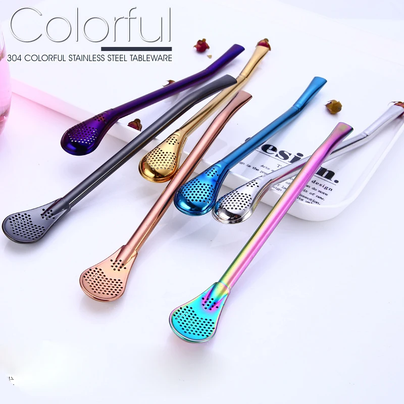 

Stainless Steel Drinking Straw Spoon Tea Filter Yerba Mate Tea Straws Bombilla Gourd Reusable Tea Tools Washable Bar Accessories