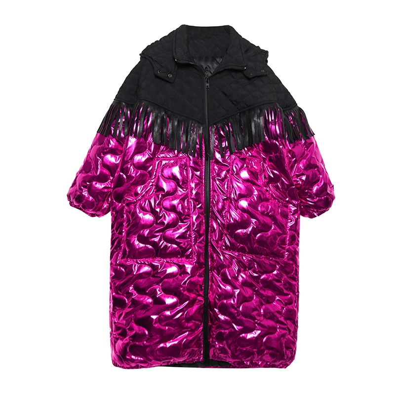 [EAM] клетчатое пальто большого размера с капюшоном, с хлопковой подкладкой, с длинным рукавом, свободный крой, женские парки, модная новинка, Осень-зима, 19A-a836 - Цвет: Red rose